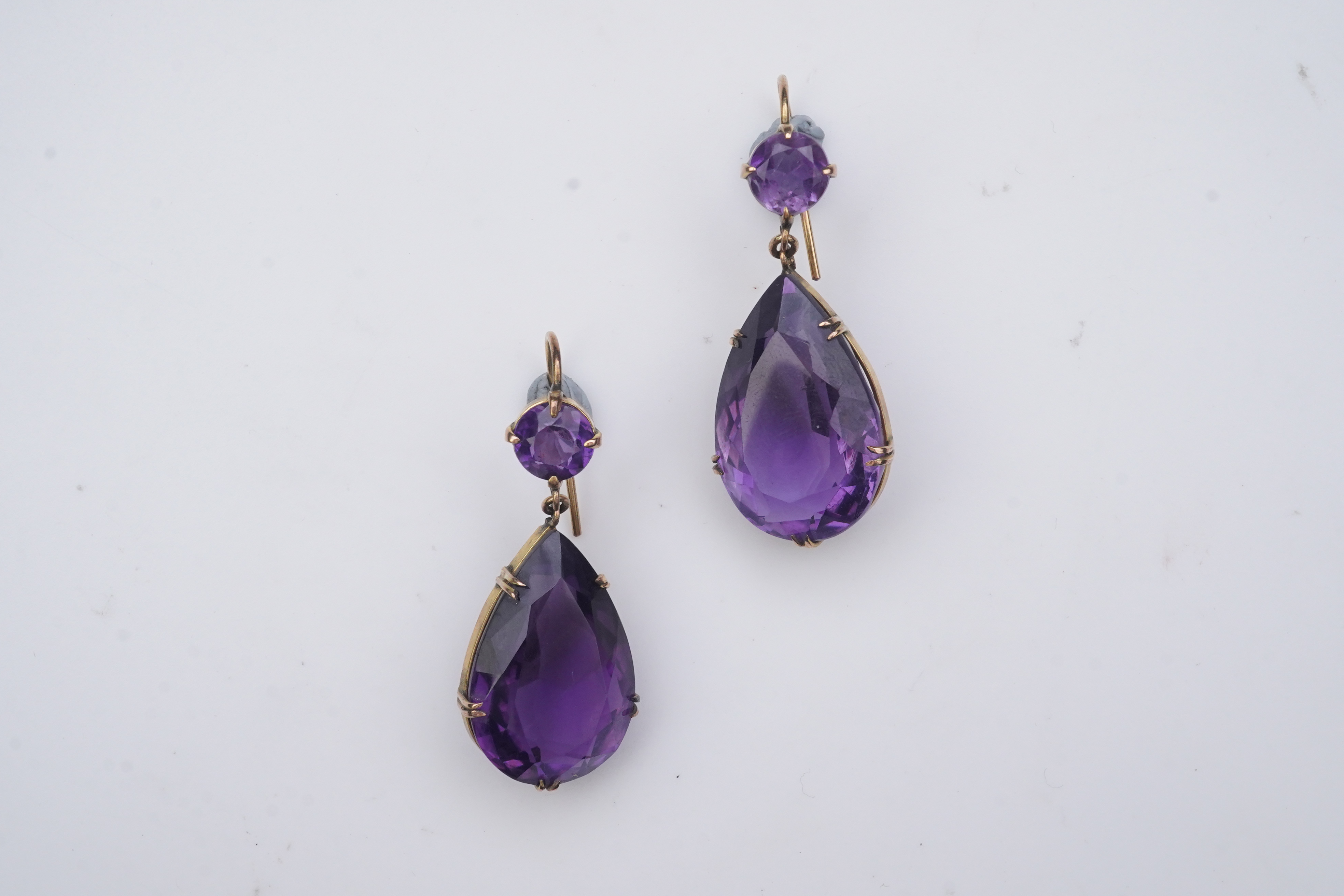 A pair of amethyst earrings, early 20th century